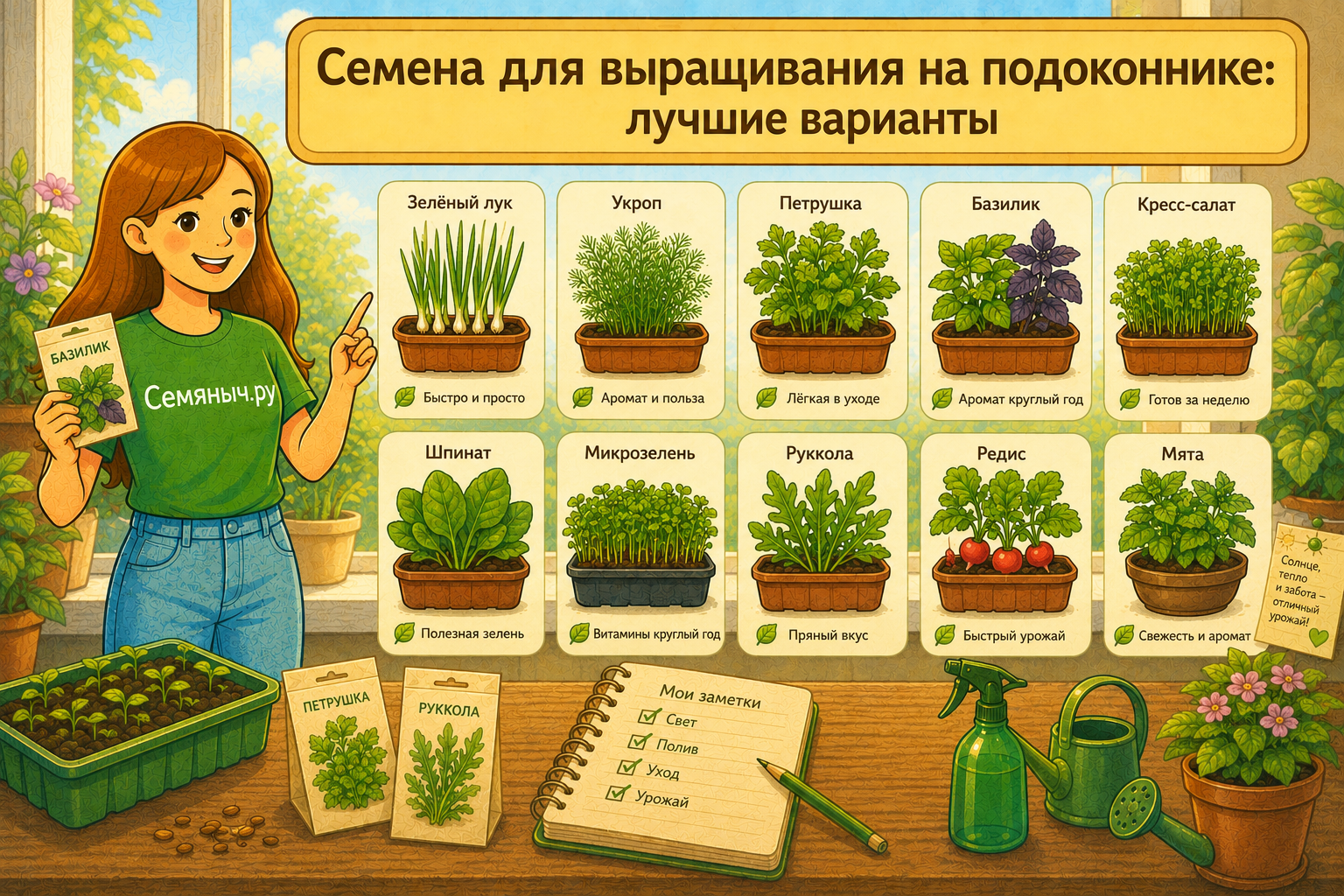 Лучшие семена для уютного домашнего мини-сада и выращивания на подоконнике — вместе с Семяныч.ру