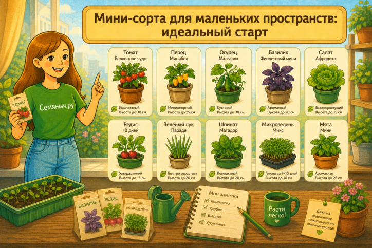 Компактные мини-сорта от Семяныч.ру — идеальный выбор для уютного домашнего выращивания даже в небольшом пространстве