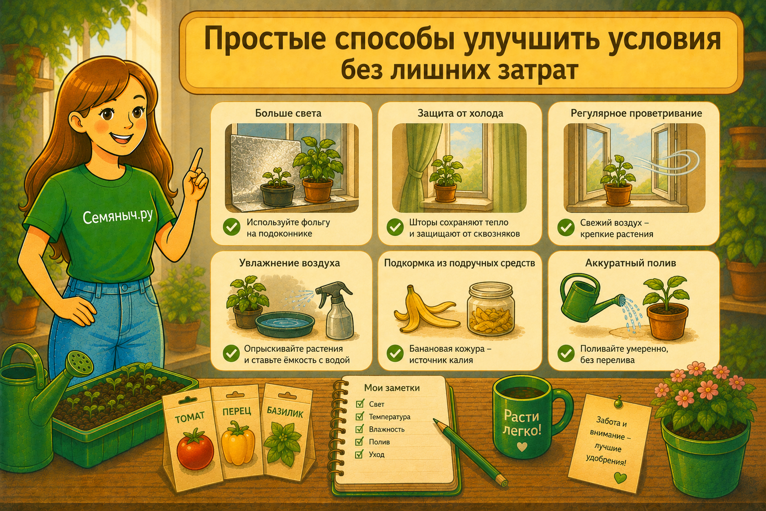 Простые и доступные улучшения условий выращивания помогают растениям развиваться стабильнее — советы от Семяныч.ру