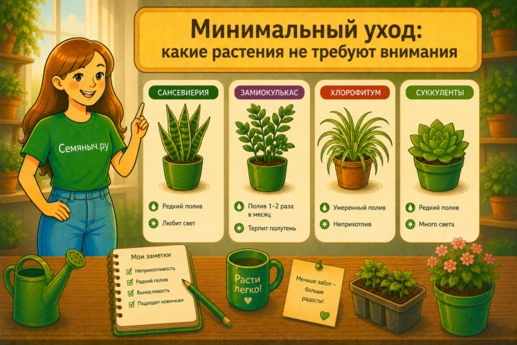 Неприхотливые растения для дома и простого выращивания — практичный выбор вместе с Семяныч.ру