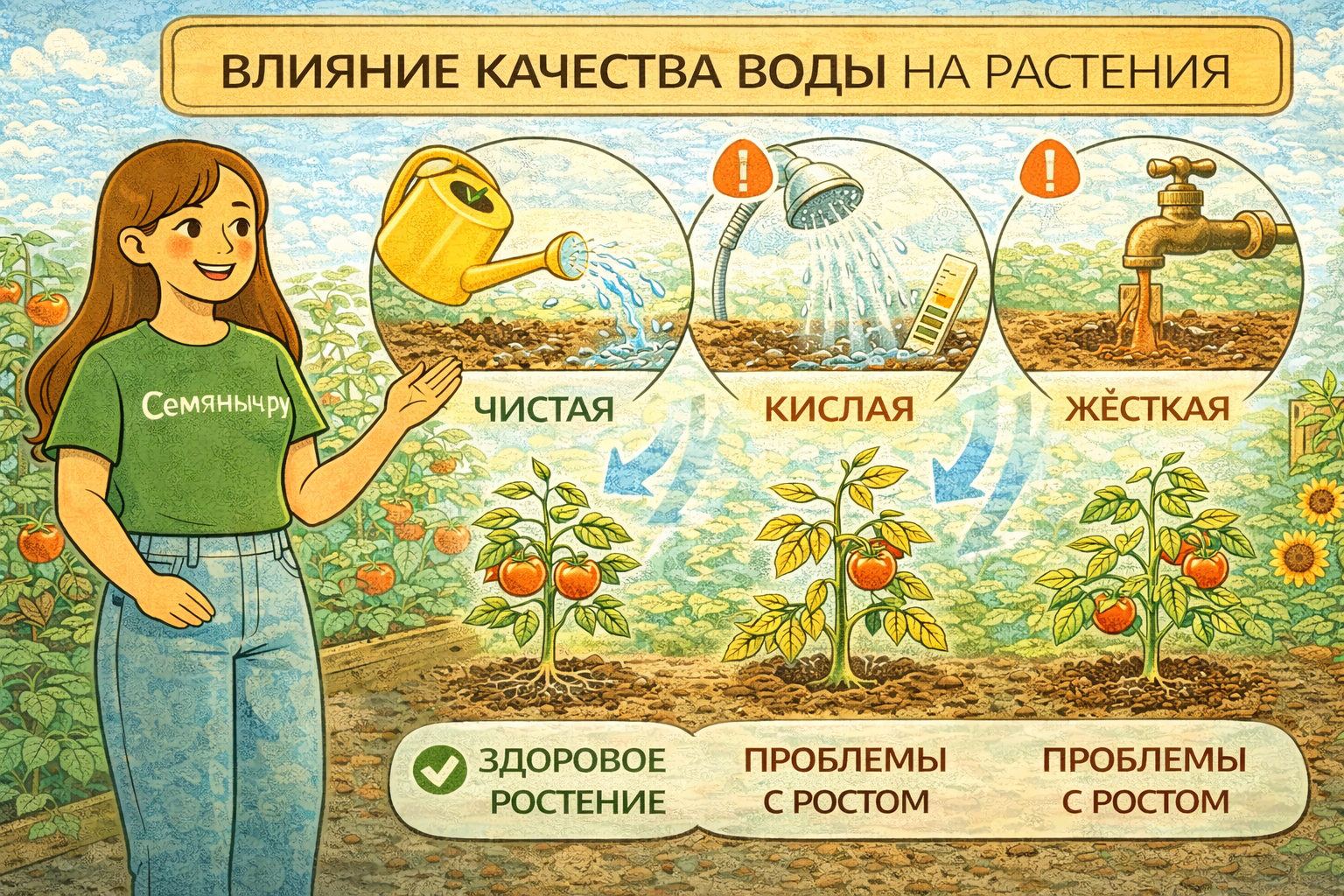 Качественная вода — основа здорового роста и стабильного развития растений. Экспертные знания и надёжные семена от Семяныч.ру
